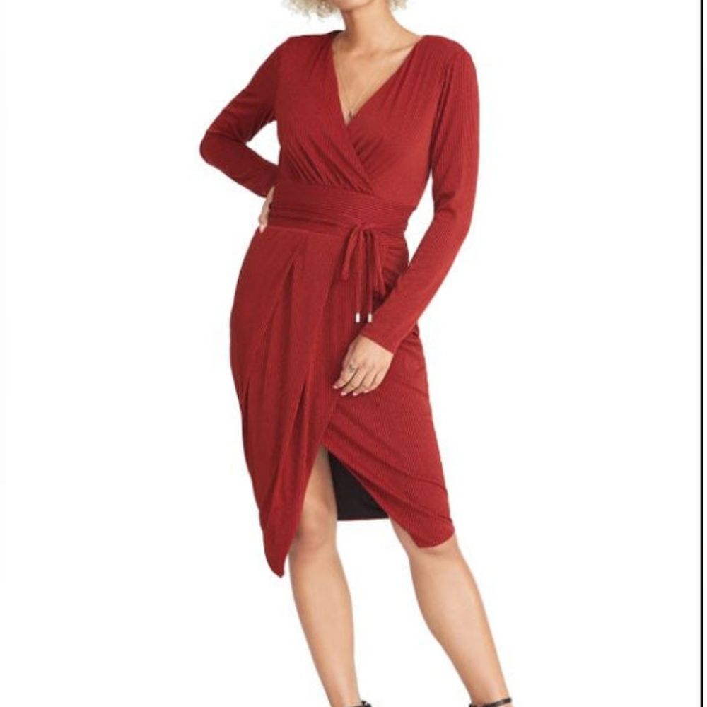 RACHELl Rachel Roy Women's Sparkle Knit Tie Waist Dress Red Size XL New